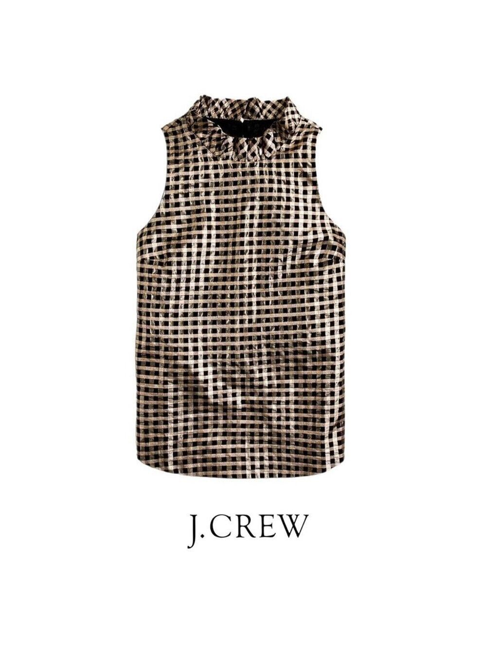 J Crew Gingham Ruffleneck Lurex Sleeveless Top XS